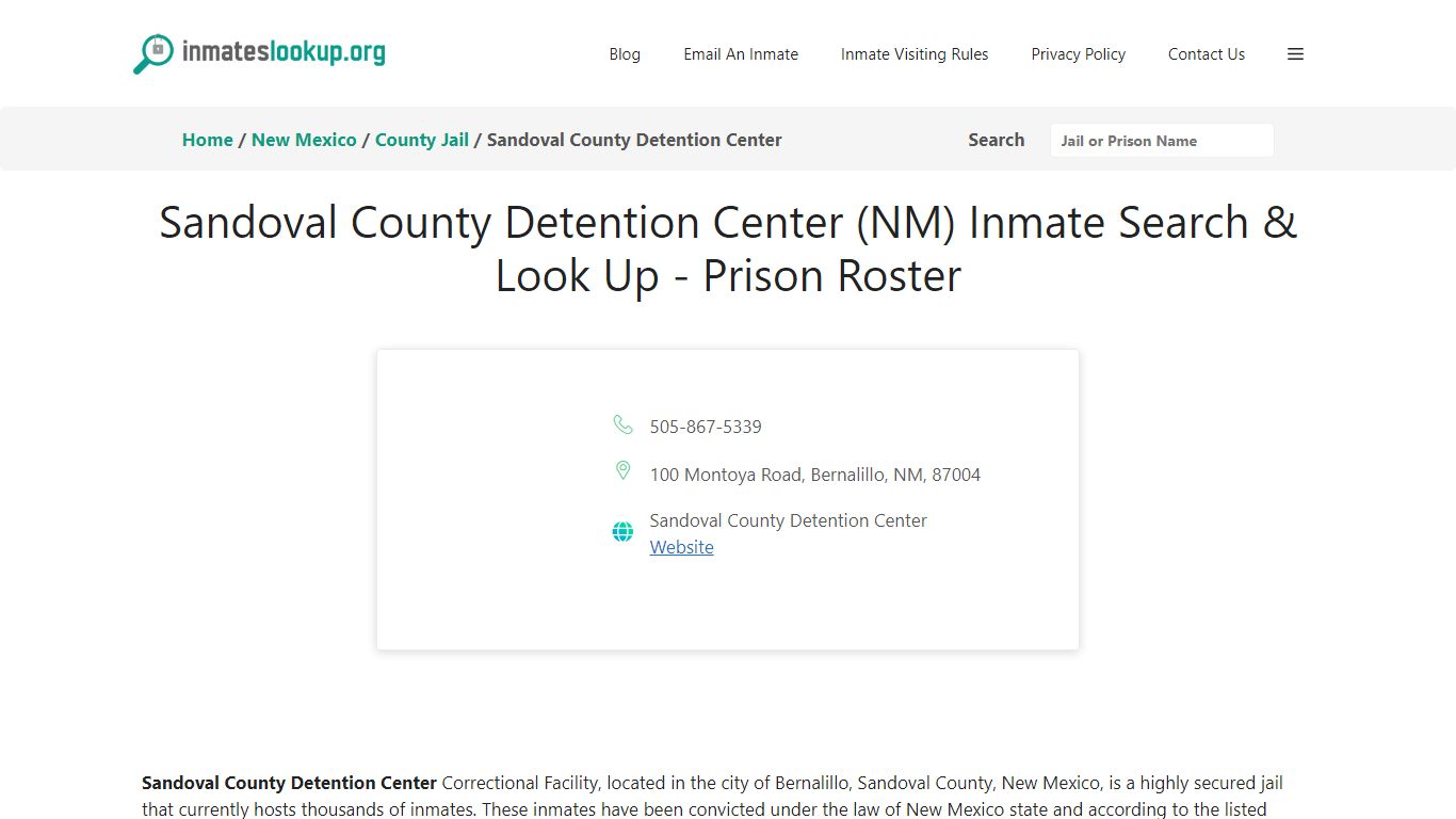 Sandoval County Detention Center (NM) Inmate Search & Look Up - Prison ...