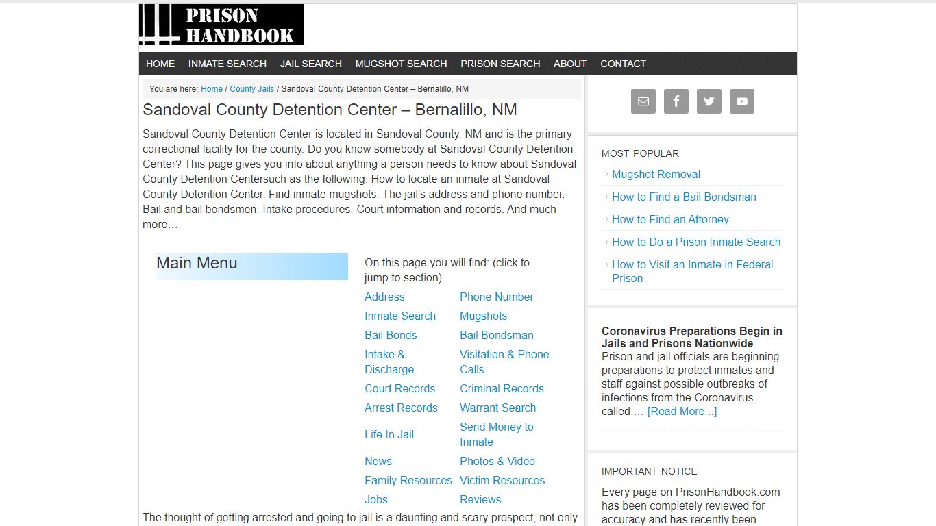 Sandoval County Detention Center – Bernalillo, NM - Prison Handbook